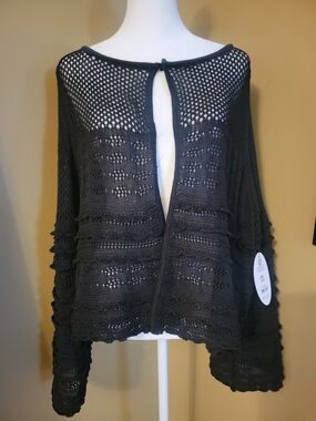 Open-Front Black Crochet Sweater Cardigan